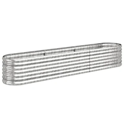 Image of vidaXL Garden Raised Bed Silver Oval Plant Pot Powder coated Steel Outdoor Planter for Flowers, Herbs, Vegetables 224x40x36 cm