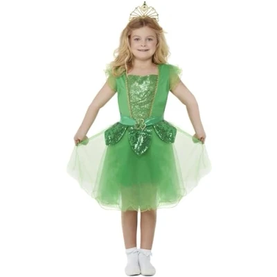 Image of Smiffys Deluxe St Patrick&#039;s Day Glitter Fairy Costume Dress &amp; Crown, Girls Fancy Dress, Around The World Up Costumes