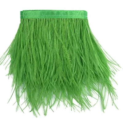 Image of Sowder Lime Green Ostrich Feathers Trims Fringe with Satin Ribbon Tape for Dress Sewing Crafts Costumes Decoration Pack of 2 Yards