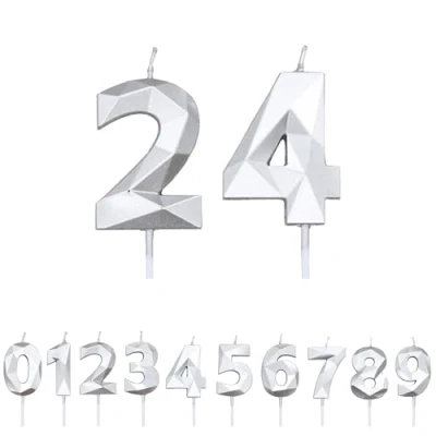 Image of FUZVOL Birthday Candles, Number 24 Candle, Silver Candle for Cake, Happy Cake Candles Topper Decorations