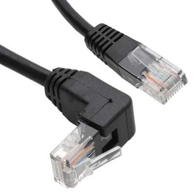 Image of kenable Cat5e Copper RJ45 Straight to Right Angle Plug UP Ethernet Network Cable 2m [2 metres]