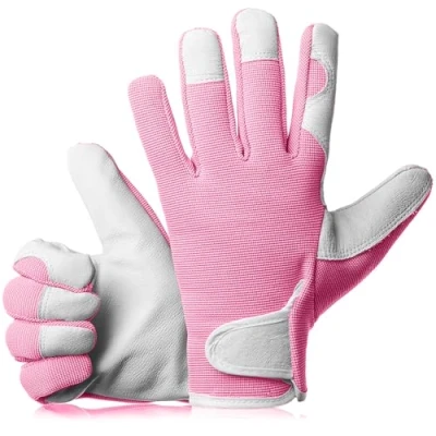 Image of GardenersDream Premium Leather Gardening Gloves for Women &amp; Men Breathable, Thorn Proof Waterproof Work Comfortable Slim Fit Garden Tools (Medium, Mellow Pink)