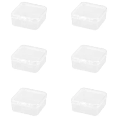 Image of Rumyve 6Pcs Clear Plastic Storage Boxes with Lids Mini Rectangular Containers for Beads, Business Cards, Pills, and Small Items(4.5 * 4.5 2 cm)