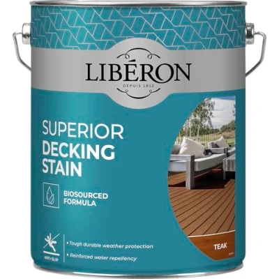 Image of Liberon Superior Decking Stain 5 litre Anti Slip New Biosourced Formula (Teak)