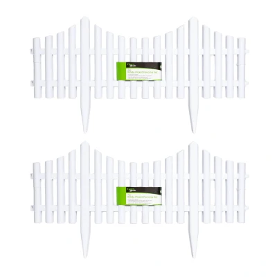 Image of Samuel ALEXANDER 2 x 33cm 4 Piece Set White Wood Effect Picket Fence Garden Edging