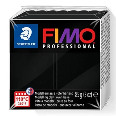 Image of STAEDTLER 8004 9 FIMO Professional Oven Hardening Polymer Modelling Clay, 85g Black (Single Block)