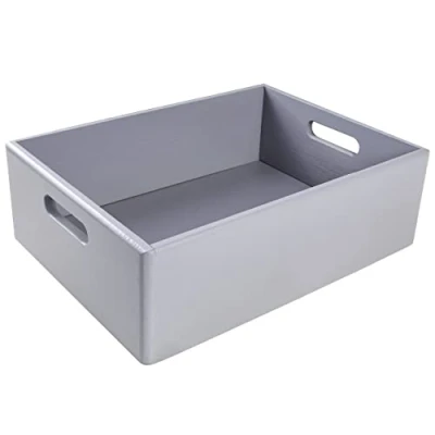 Image of Creative Deco XL Grey Wooden Crate with Handles 40 x 30 13 cm (+/ 1 cm) Storage Box Natural Wood Easter Gift Crates for Kitchen Home Documents