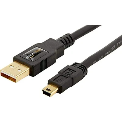 Image of Amazon Basics USB A to Mini 2.0 Cable, 480Mbps Transfer Speed with Gold Plated Plugs, 1.82 m, Black