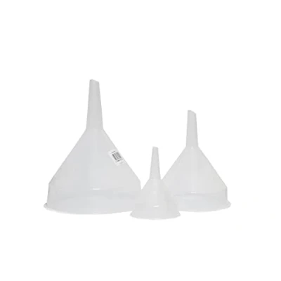 Image of KARRMA ® SET OF 3 Clear Plastic Funnel 8cm,14 cmAND 18cm PVC Made Strainer Filter Tool Essential Oils Filling Bottle Science Laboratory Liquid Filtering ETC