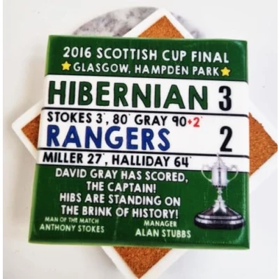 Image of Hibernian Hibs 3 v 2 Rangers Scottish Cup final 2016 Football, coaster, Solid Marble Coaster