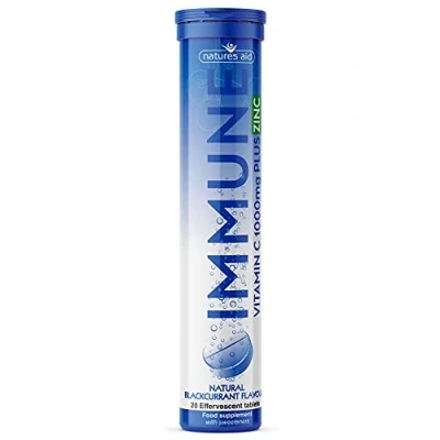 Image of natures aid Immune Effervescent with Zinc &amp; Vitamin C, Natural Blackcurrant Flavour, 20 Tablets, Pack of 1