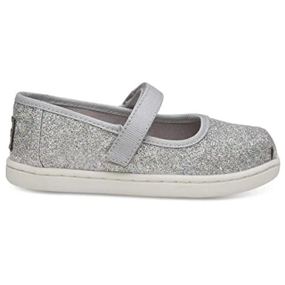 Image of TOMS Girl&#039;s Mary Jane Flat, Silver, 6 UK Child