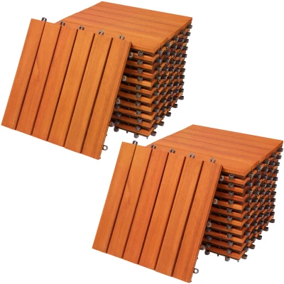Image of CASARIA® 22x Eucalyptus Wood DeckingTiles 30x30cm Cuttable Interlocking System Drainage Garden Patio Click Lock in Flooring Deck FSC Certified 22 Tiles