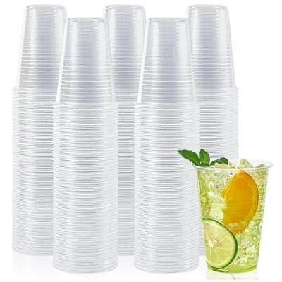 Image of Tezraftaar 100 x Reusable Drinking Cups 7oz (200ml) Disposable Clear Plastic Water Cooler Vending for Catering Supply Weddings Parties