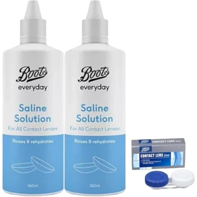Image of Boots Everyday Saline Solution 360ml + Contact Lens Case Bundle [Twin Pack]