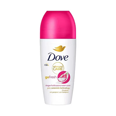 Image of Dove Advanced Care Go Fresh Dragonfruit &amp; Coconut Cream Anti Perspirant Roll On Deodorant for women, with pro ceramide technology 72 hour sweat protection 50 ml