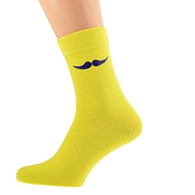 Image of GTR Bright Yellow with Purple Moustache Socks Adult size UK 6 12 Euro 39 46 (X6N004)