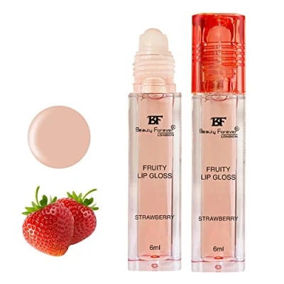 Image of Beauty Forever Fruity Roll on Lip Gloss, Moisturising &amp; Hydrating, Available in 4 Flavours, 6ml (Strawberry)