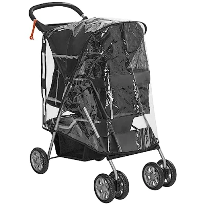 Image of PawHut Pet Travel Stroller with Rain Cover, 4 Wheels Foldable Carriage Zipper Entry Cup Holder Storage Basket Black