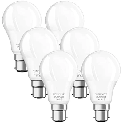 Image of Venforze Bayonet Light Bulbs 150 Watt Equivalent, 15W A60 B22 LED Super Bright 1600LM, Warm White 2700K, BC Energy Saving Bulbs, Non dimmable, 6P