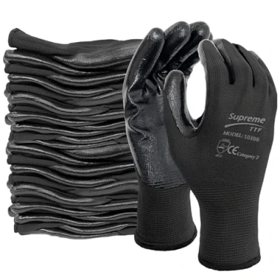 Image of SupremeTTF 24 Pair Black Work gloves Nitrile coated Builder&#039;s Gardening Construction Warehouse use (XL [10])
