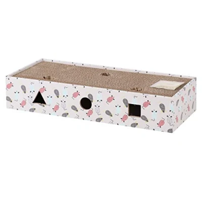 Image of Cardboard Cat Scratcher Scraper Game With Bells &amp; Catnip Corrugated Kitten Scratching Board Pad Rectangular