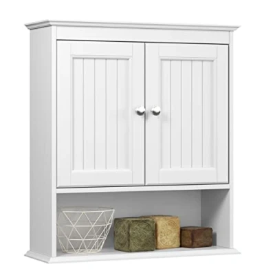Image of Spirich Bathroom Cabinet Wall Mounted with Doors, Wood Hanging Doors and Shelves Over The Toilet, White