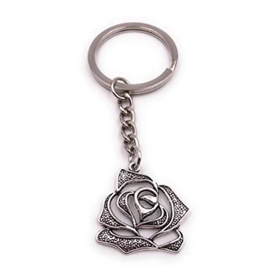 Image of H Customs Rose flower plant blossom hollow silver key chain pendant