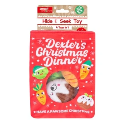 Image of YöL Christmas Hide &amp; Seek Pet Dog Puppy Toy Plush Squeaker Crinkle Effect Festive Interactive Play Stimulating Dinner