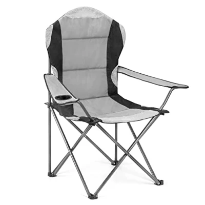 Image of Hyfive Folding Camping Chairs Heavy Duty Luxury Padded with Cup Holder High Back Grey 1 Chair