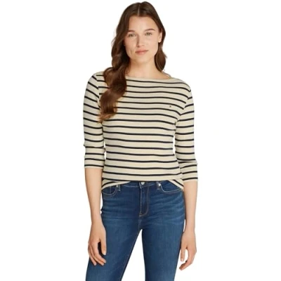 Image of Tommy Hilfiger NEW CODY SLIM BOAT Long sleeved top, Women&#039;s, Size: Medium, Fine country ivory/navy