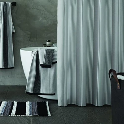 Image of Catherine Lansfield Textured Stripe 180x180cm Shower Curtain Silver Grey