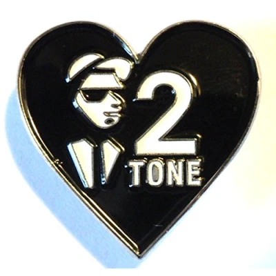 Image of Love 2 Tone Black &amp; White Heart Ska Music Metal Enamel Badge