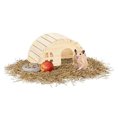 Image of Relaxdays Hamster House Made, Cage Accessories for Rodents, HWD: 10 x 18,5 13 cm, Mice Shelter, Natural Wood, 100%, 1 Piece