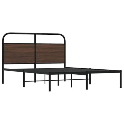 Image of vidaXL Bed Frame Brown Oak Home Base Bedstead, Modern Engineered Wood Design, 160x200 cm Size, Plywood Slats, Bedroom Furniture