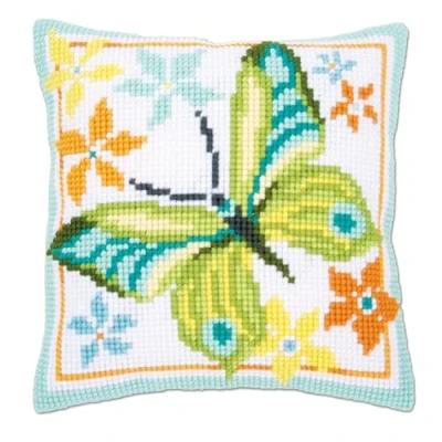 Image of Vervaco Cushion: Green Butterfly, Acrylic, Multi Colour, 10 x 1 14 cm
