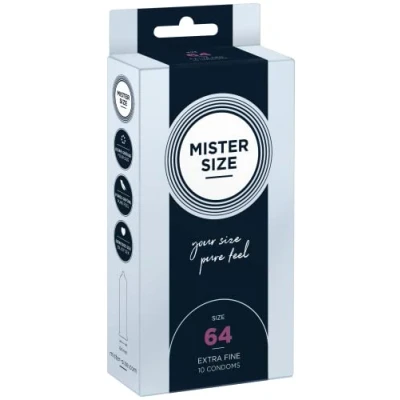 Image of MISTER Size 64mm Ultra Sensitive Condoms for Men Extra Thin, fine, lube/Made from 100% Natural Rubber Latex in Your XXL/Real Feel Pack of 10