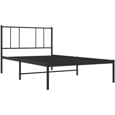 Image of vidaXL Metal Bed Frame Mattress Foundation with Headboard Black 107x203 cm