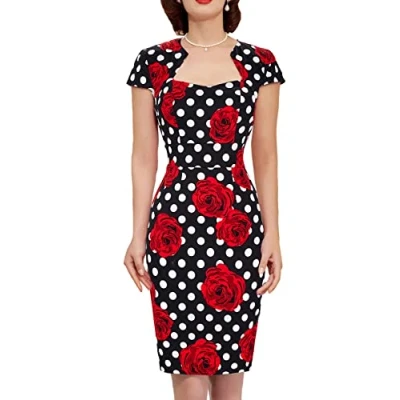Image of Grace Karin Women&#039;s 50s Vintage Pencil Dress Cap Sleeve Wiggle CL7597, C 11 Rose, XL