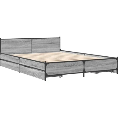 Image of vidaXL Bed Frame with Drawers without Mattress Grey Sonoma 135x190 cm Double