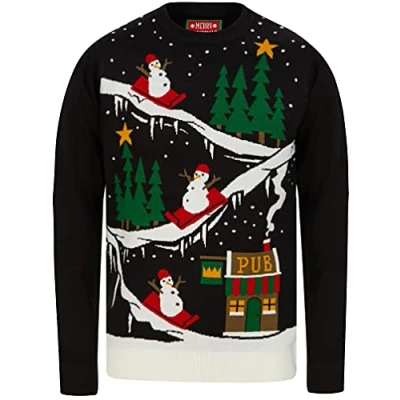 Image of to The Pub Crew Neck Christmas Jumper in Black Merry XL