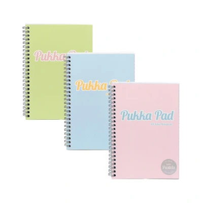 Image of Pukka Pad Pastel A5 Jotta Notebooks Pack of 3 Wirebound Notepads with 200 Pages, 100 Sheets 80GSM 8mm Feint Ruled Paper and Perforated 4 Hole Punched Margins Pink, Blue, &amp; Green, 29.7 x 22.4 cm