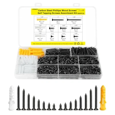 Image of 500pcs Self Tapping Screws,Wood Screws Assortment,Black Screw for Wood,for Furniture, Woodworking, DIY Model Fixing