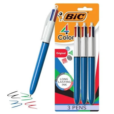 Image of BIC 4 Color Ballpoint Pen, Medium Point (1.0mm), Assorted Inks, 3 Count 1 Pack