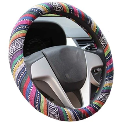 Image of Mayco Bell 2018 Ethnic Style Coarse Flax Cloth Automotive Steering Wheel Cover Anti Slip and Sweat Absorption Auto Car Wrap (C)
