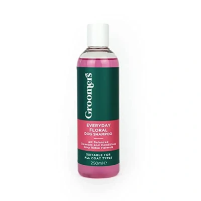 Image of Groomers Everyday Floral dog Shampoo for grooming, Long lasting fragrance, Cleanses &amp; conditions dirty dogs, pH balanced, Vegan, Paraben Free, Easy rinse, Suitable all coats (250ml), Pink