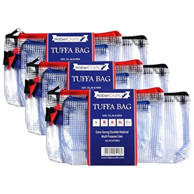 Image of Assorted Pack Tuff Bag Zip Wallet Clear Plastic Wallets Zipped Pouch File Folder Water Resistant Reinforced Heavy Duty Mesh Bags (Assorted Mini/DL/A6 3 Pack)