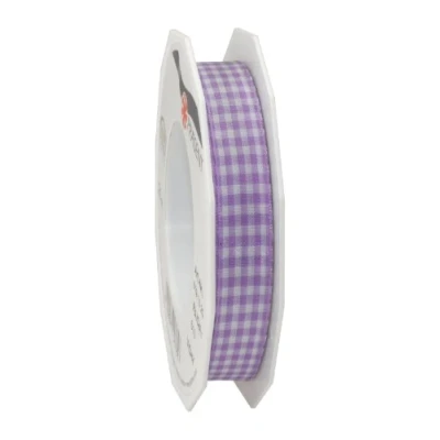Image of C.E. Pattberg Präsent Vichy Wired Ribbon Light Purple White 15 mm width, 20 m length