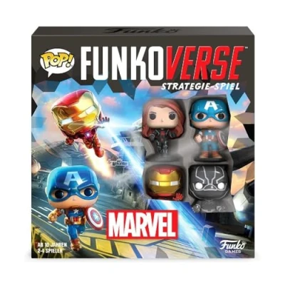 Image of Funko Games Funkoverse: Marvel 100 4 Pack German Version Captain America, Black Widow, Iron Man And Panther 3&#039;&#039; (7.6 Cm) POP! Light Strategy Board Game For Children &amp; Adults (Ages 10+)