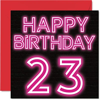 Image of Fun 23rd Birthday Cards for Men Woman Neon Glow Happy Card Son Daughter Brother Sister Grandson Granddaughter Niece Nephew Uncle, 145mm x Greeting Cards,